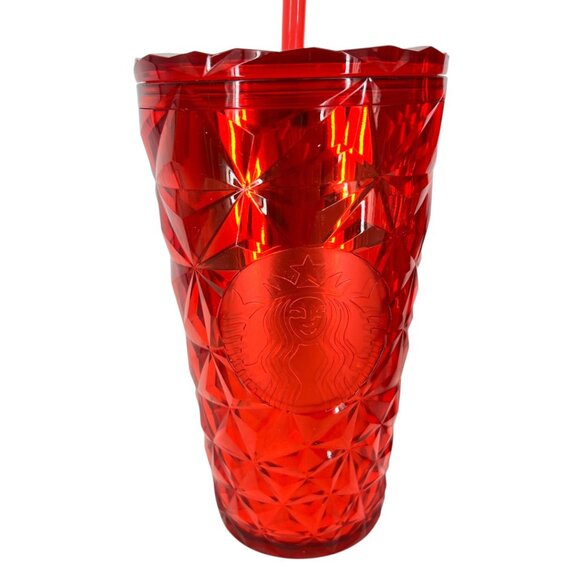 Starbucks Poinsettia Red Prism Tumbler Set With Lids Straws 16 Oz & 24 Oz - Picture 6 of 16